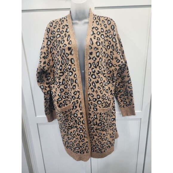 JODIFL Sweaters - Jodifl Open Front Leopard Long Cardigan Sweater Women’s Medium Soft Fall Pockets